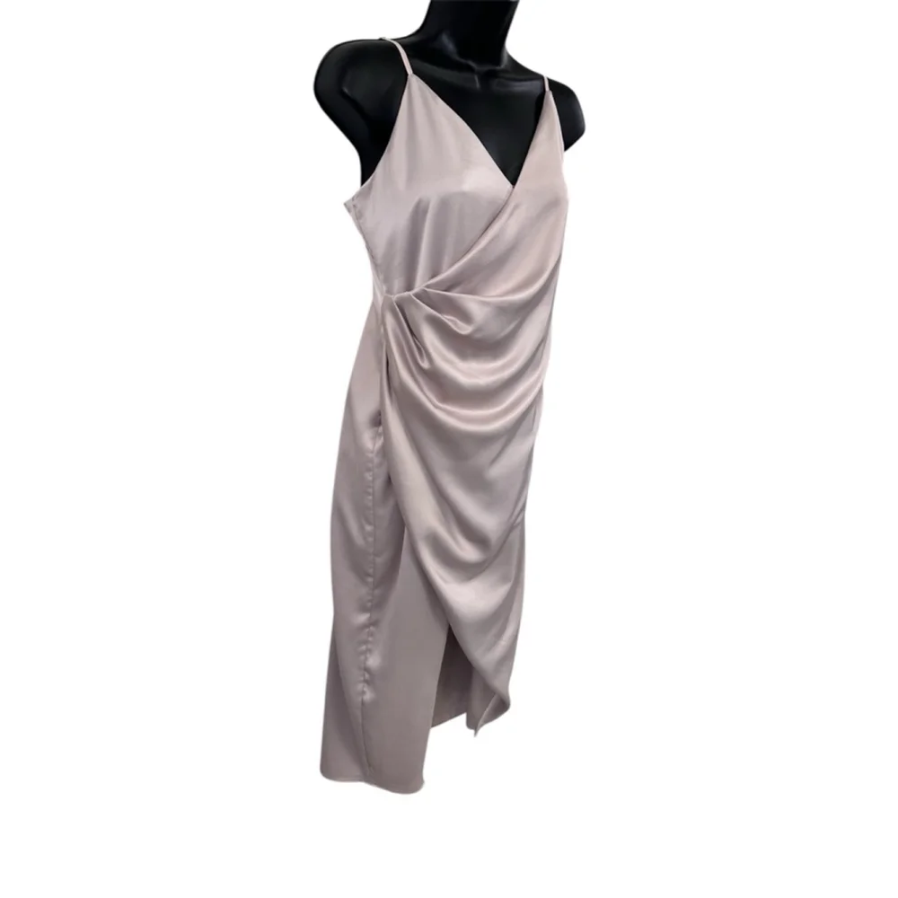 Aritzia Babaton Midi Satin Slit Dress, Size 8, Blush Pink / Pearl - Picture 5 of 10